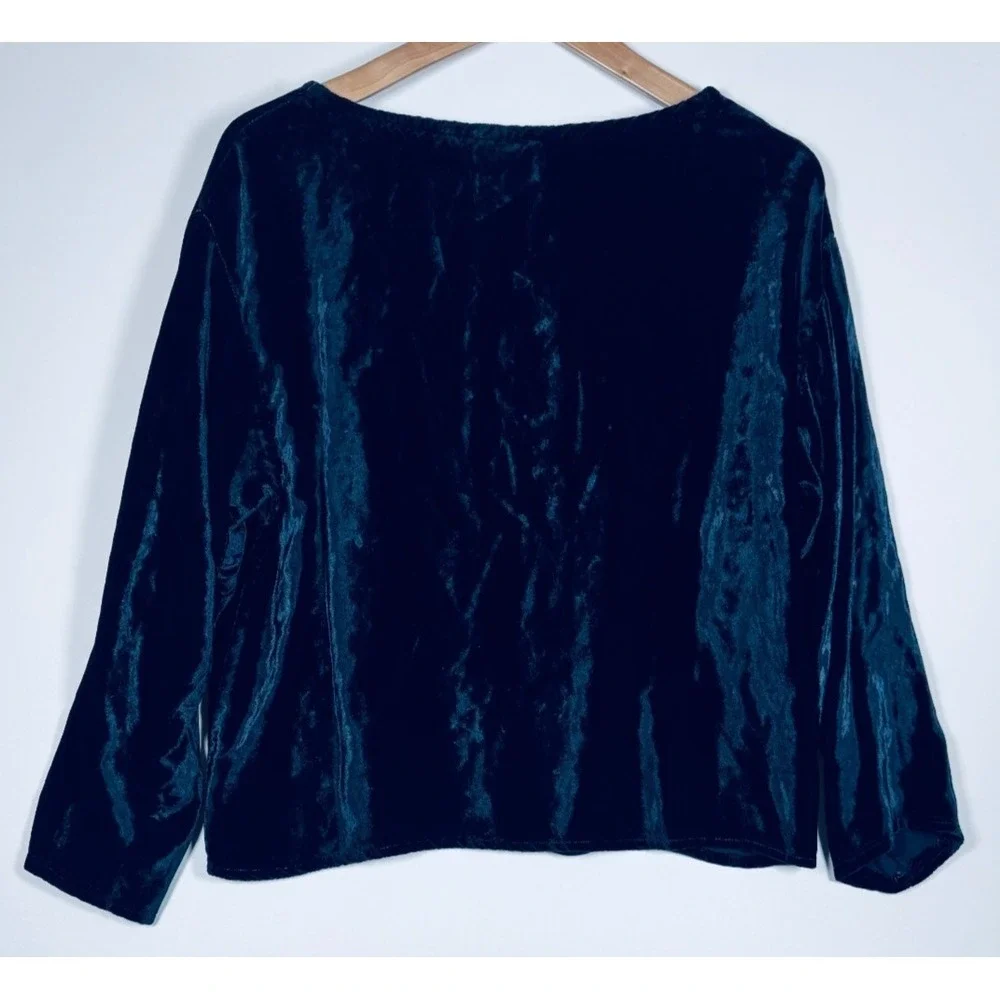 CP Shades SF Velvet Shirt Women Small Blue Rayon V Neck Button Front Boxy Top